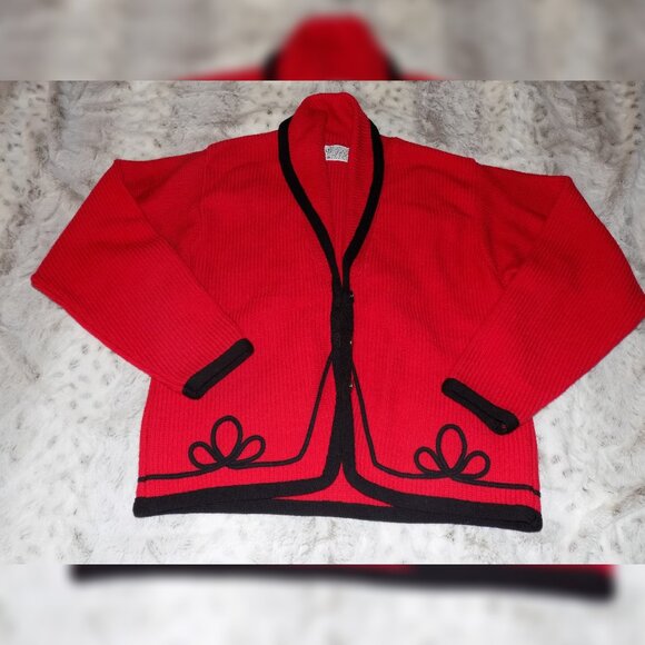 Vintage Pendleton Red and Black Western 100% Virgin Wool Cardigan - Picture 2 of 16